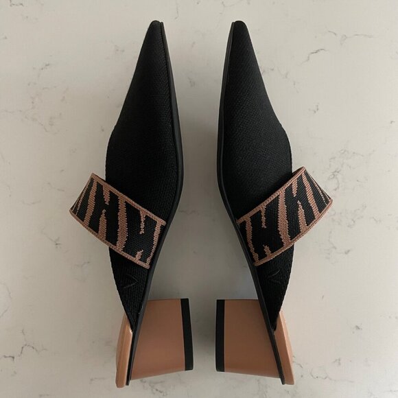 Vivaia Pointed-Toe Heeled Mules 3D Knit Upper Solid Black w Animal Print Sz 40 - Picture 8 of 10